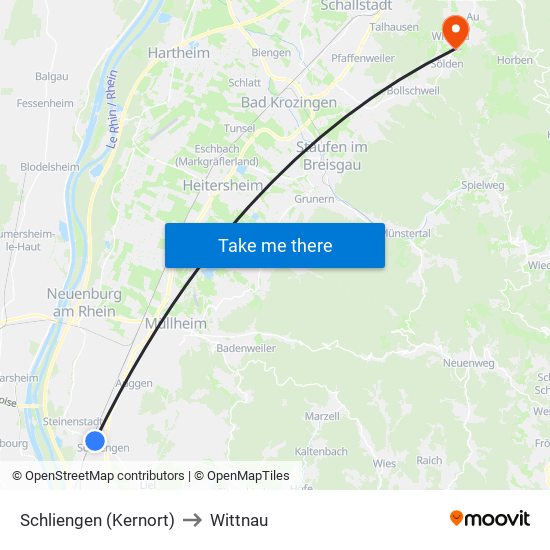 Schliengen (Kernort) to Wittnau map