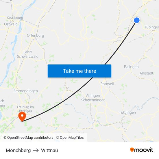 Mönchberg to Wittnau map