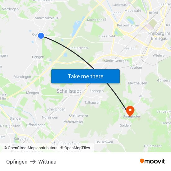 Opfingen to Wittnau map