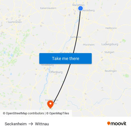 Seckenheim to Wittnau map