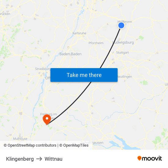 Klingenberg to Wittnau map