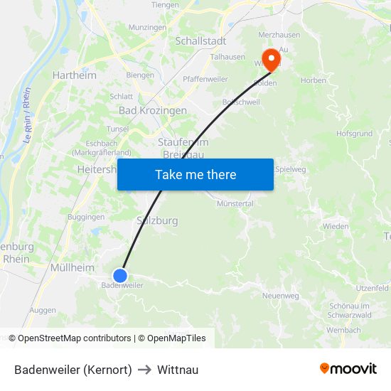 Badenweiler (Kernort) to Wittnau map