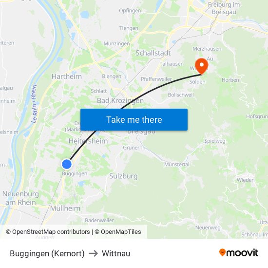 Buggingen (Kernort) to Wittnau map