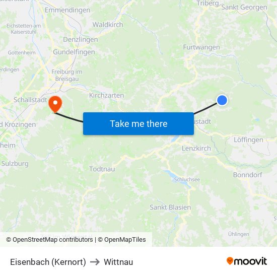 Eisenbach (Kernort) to Wittnau map