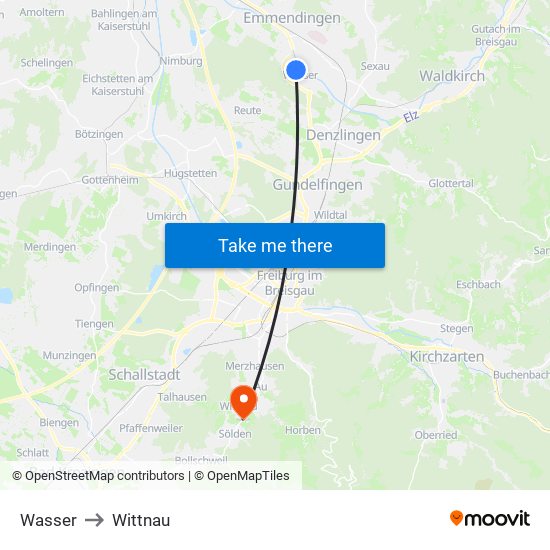 Wasser to Wittnau map