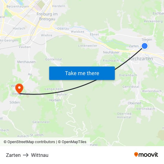 Zarten to Wittnau map
