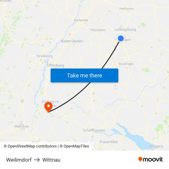 Weilimdorf to Wittnau map