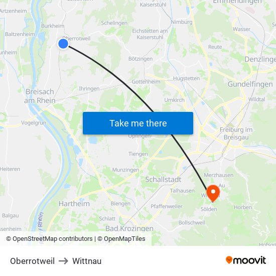 Oberrotweil to Wittnau map