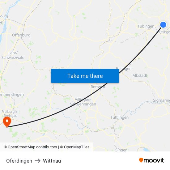 Oferdingen to Wittnau map