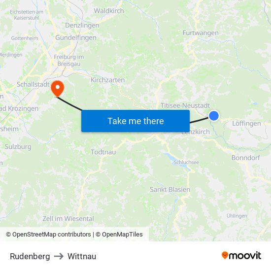 Rudenberg to Wittnau map