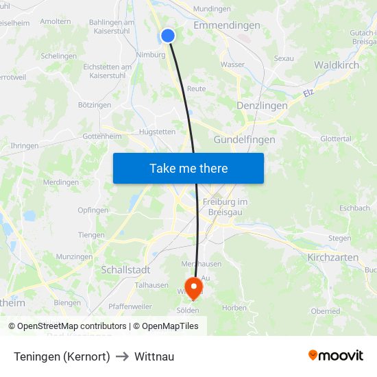 Teningen (Kernort) to Wittnau map