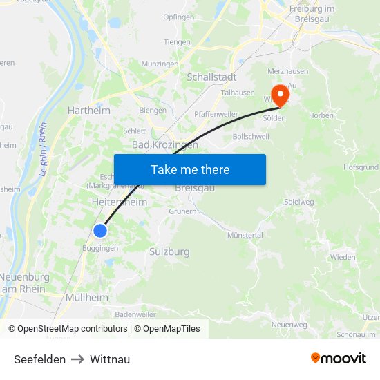 Seefelden to Wittnau map