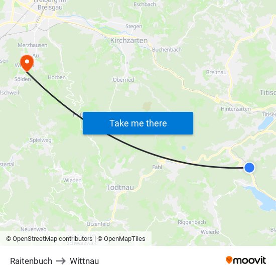 Raitenbuch to Wittnau map