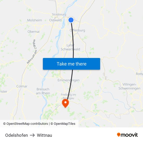 Odelshofen to Wittnau map