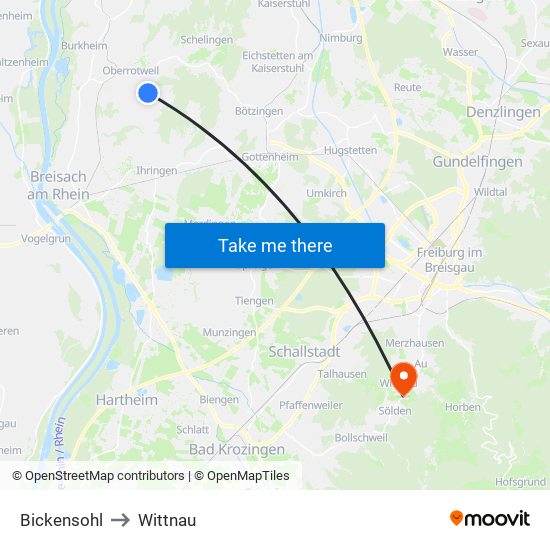 Bickensohl to Wittnau map