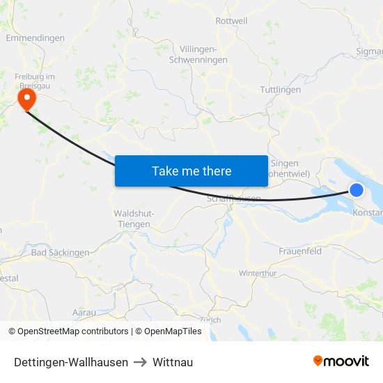 Dettingen-Wallhausen to Wittnau map