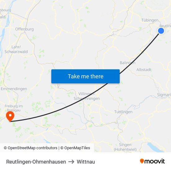 Reutlingen-Ohmenhausen to Wittnau map