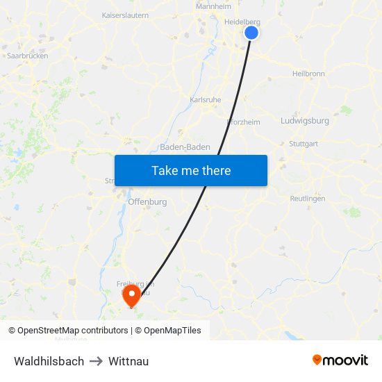 Waldhilsbach to Wittnau map