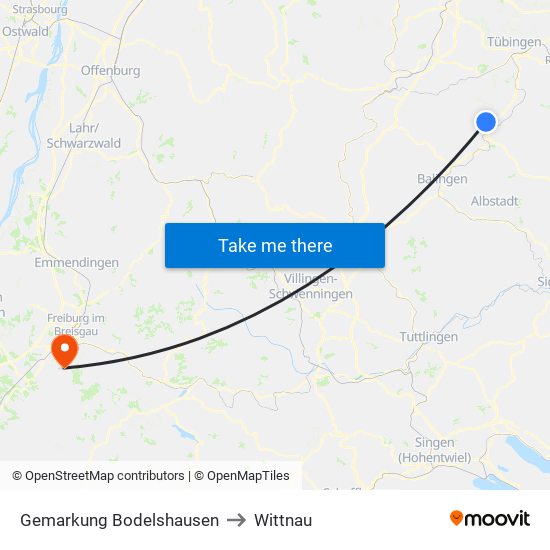 Gemarkung Bodelshausen to Wittnau map