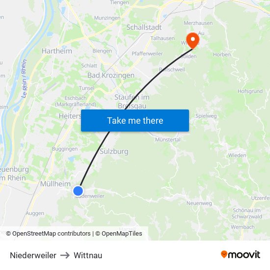 Niederweiler to Wittnau map