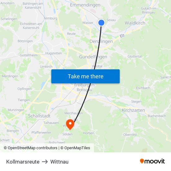 Kollmarsreute to Wittnau map