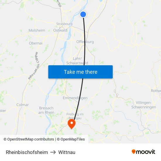 Rheinbischofsheim to Wittnau map