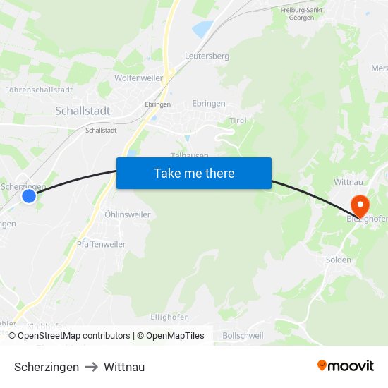 Scherzingen to Wittnau map