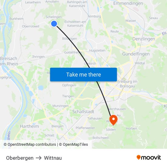 Oberbergen to Wittnau map