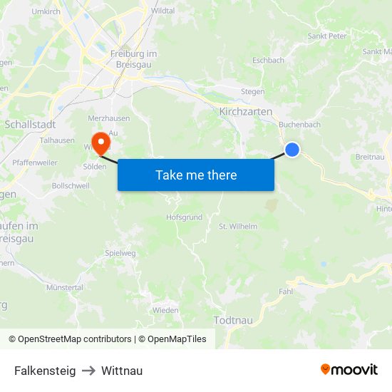 Falkensteig to Wittnau map