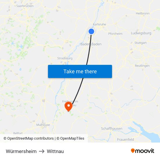 Würmersheim to Wittnau map