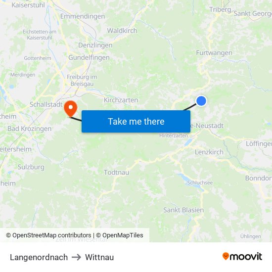 Langenordnach to Wittnau map