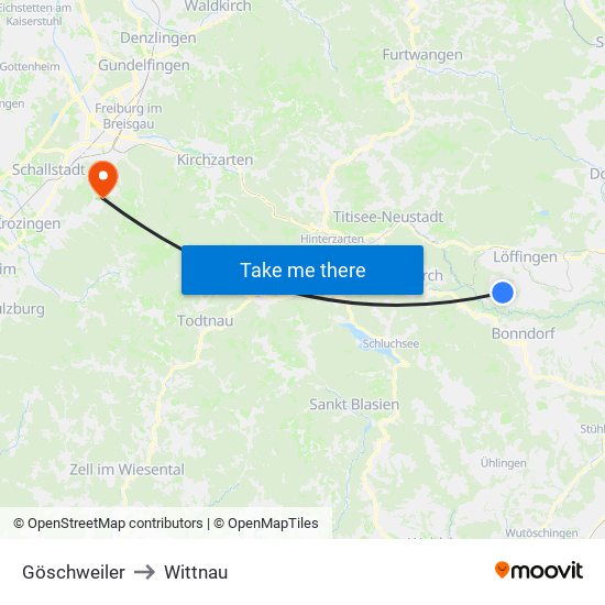 Göschweiler to Wittnau map