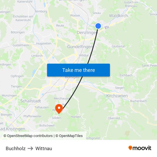 Buchholz to Wittnau map