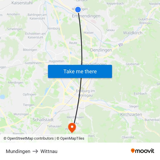 Mundingen to Wittnau map