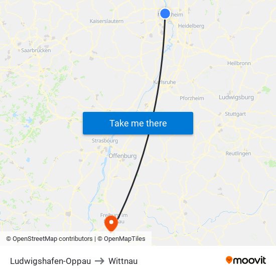 Ludwigshafen-Oppau to Wittnau map