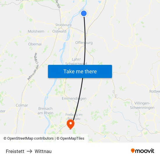 Freistett to Wittnau map