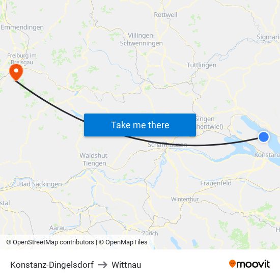 Konstanz-Dingelsdorf to Wittnau map