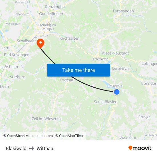 Blasiwald to Wittnau map