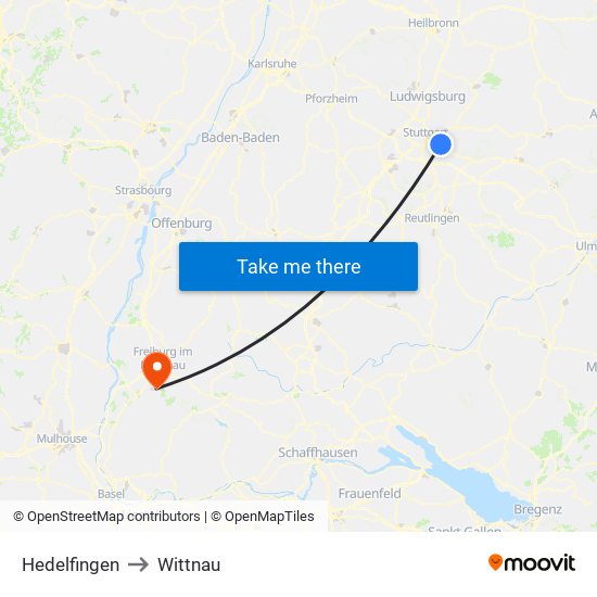 Hedelfingen to Wittnau map