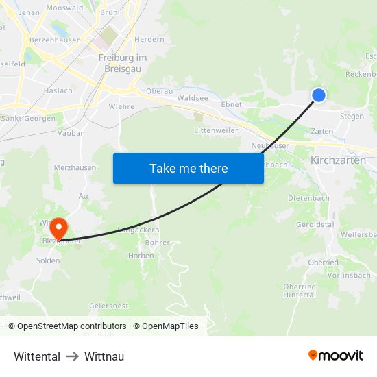 Wittental to Wittnau map