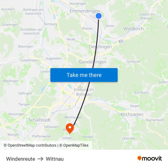 Windenreute to Wittnau map