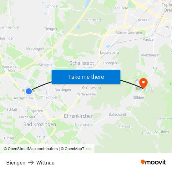 Biengen to Wittnau map