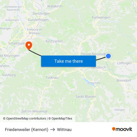 Friedenweiler (Kernort) to Wittnau map
