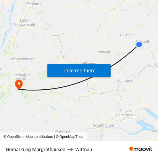 Gemarkung Margrethausen to Wittnau map