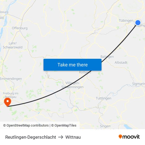 Reutlingen-Degerschlacht to Wittnau map