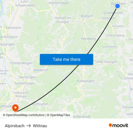 Alpirsbach to Wittnau map