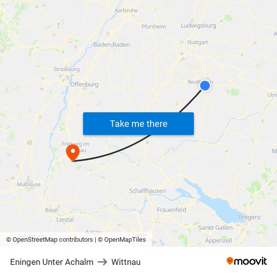 Eningen Unter Achalm to Wittnau map