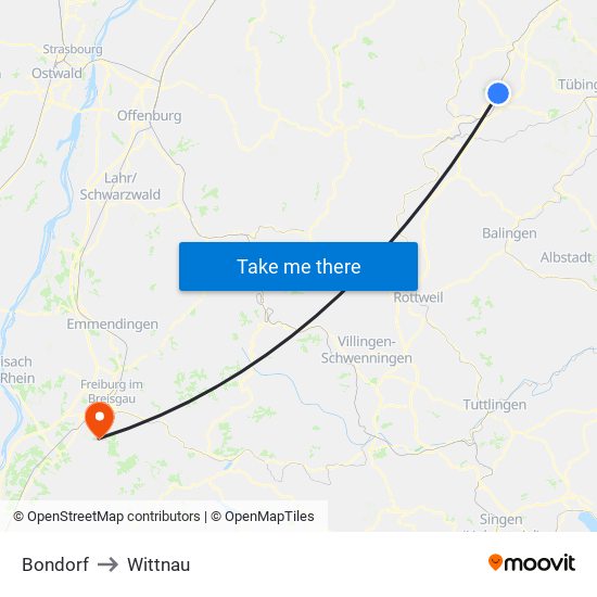 Bondorf to Wittnau map