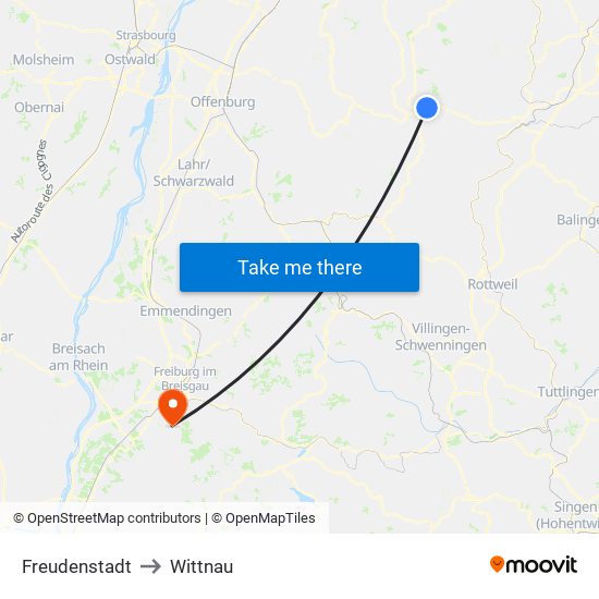 Freudenstadt to Wittnau map