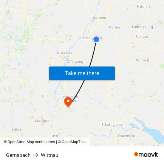 Gernsbach to Wittnau map